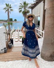 IZNA LONG WESTERN DRESS WITH SIDE SLITS BLUE