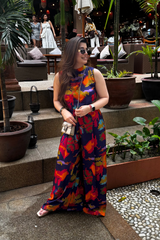 Mavrica-  Printed Side Cut Sleeveless Jumpsuit