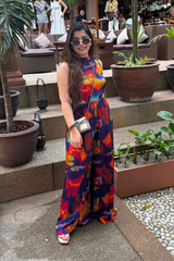 Mavrica-  Printed Side Cut Sleeveless Jumpsuit