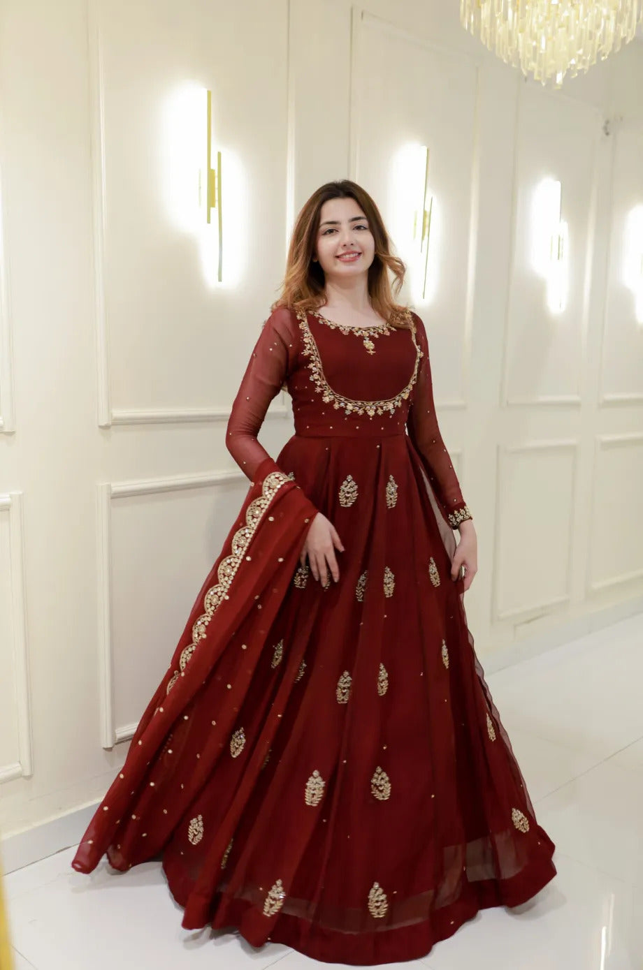 Hurain-Anarkali Long Gown With Dupatta