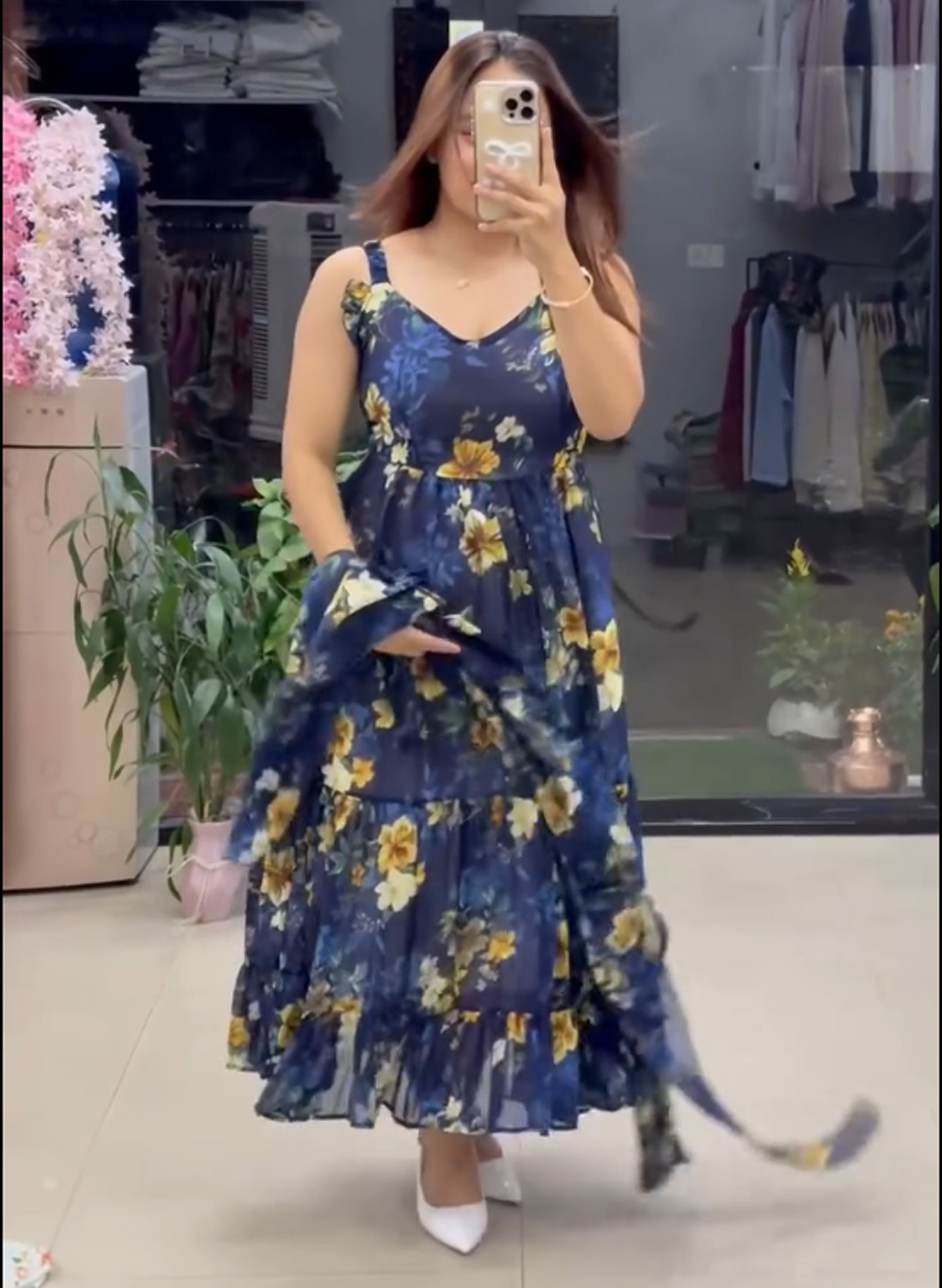 PAJJI-Flared Tiered Georgette Gown with Jacket