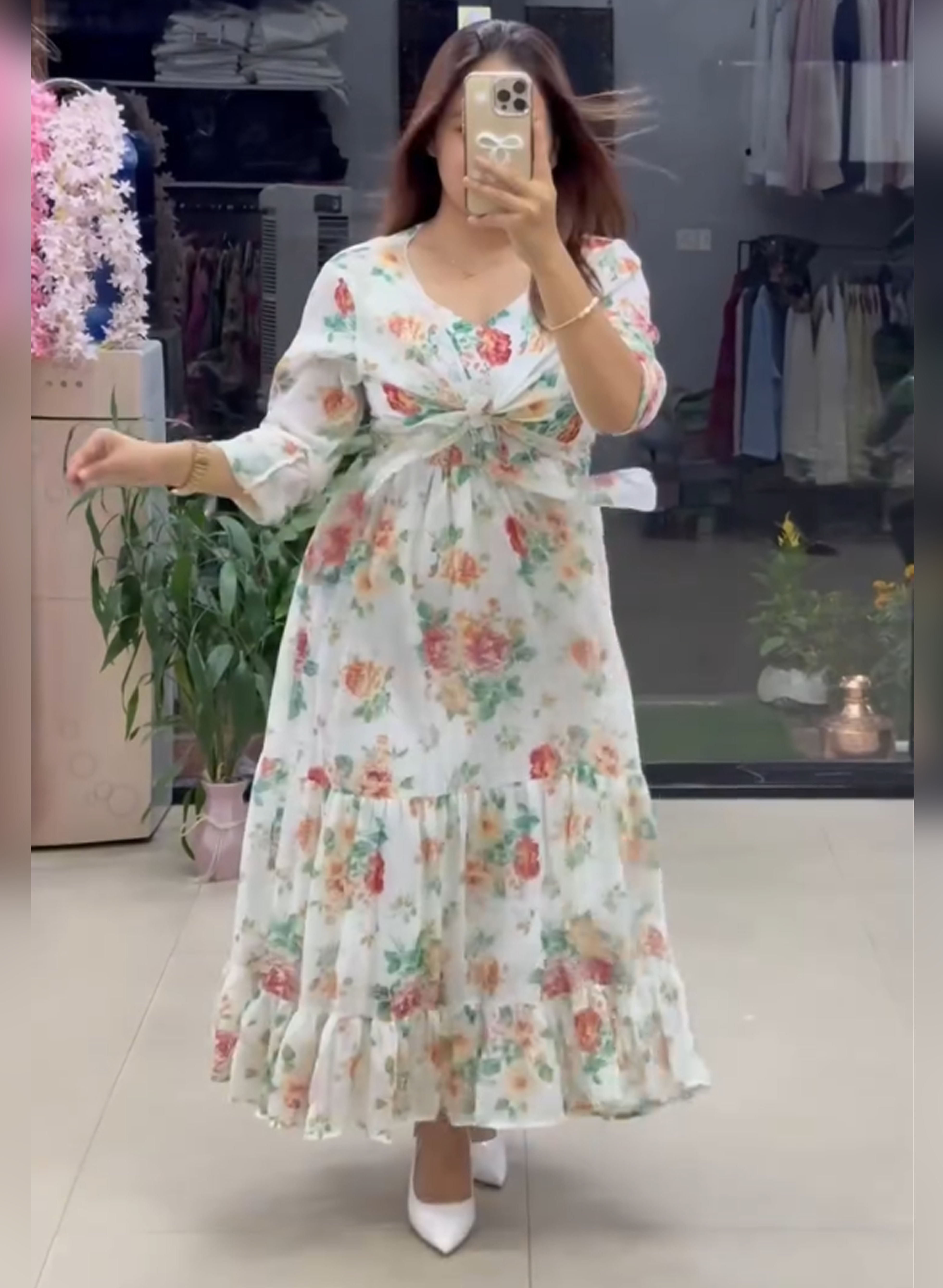 PAJJI-Flared Tiered Georgette Gown with Jacket