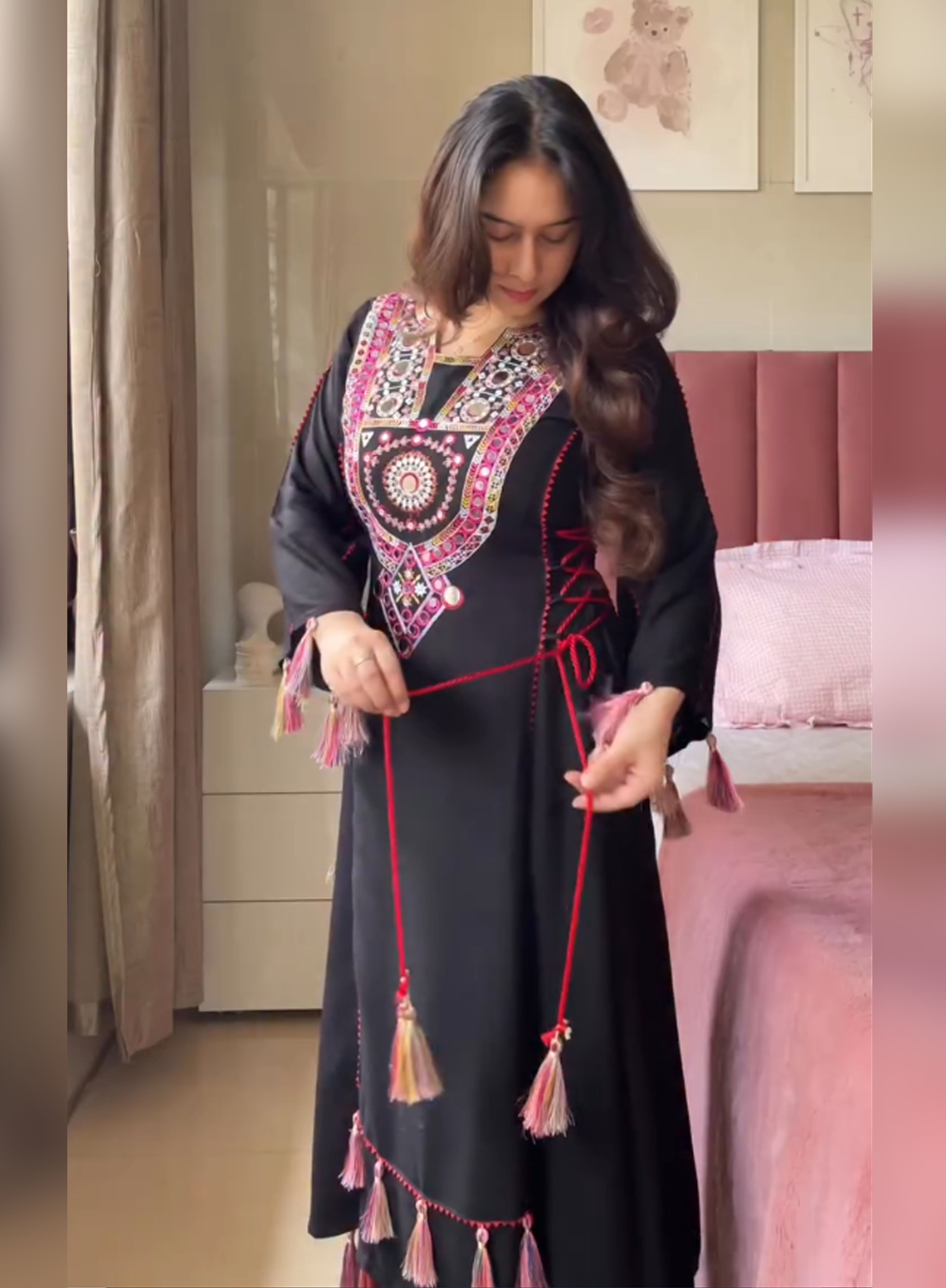 SANGINI – Traditional Cotton Mirror Embroidery Kurti Set