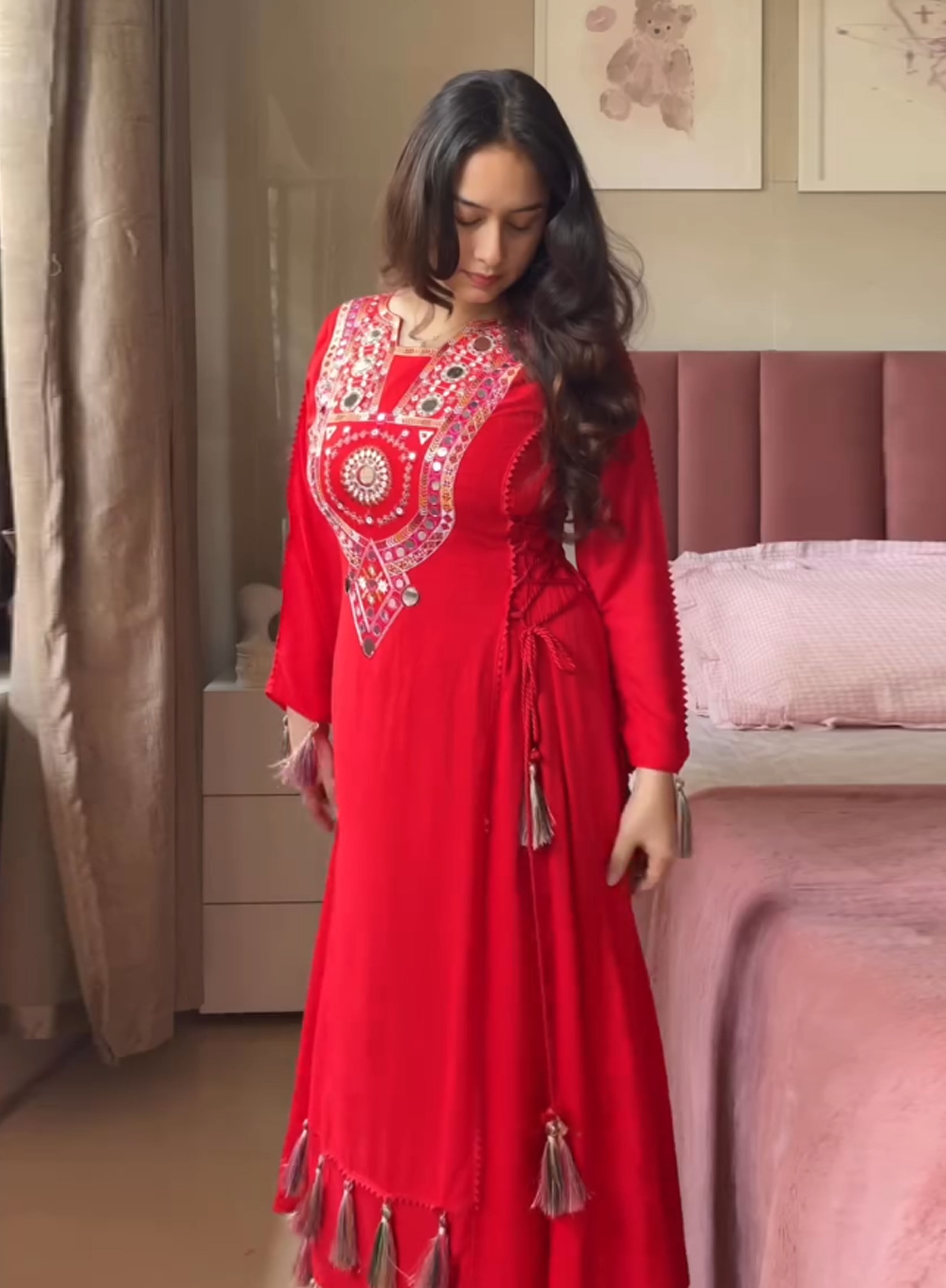 SANGINI – Traditional Cotton Mirror Embroidery Kurti Set
