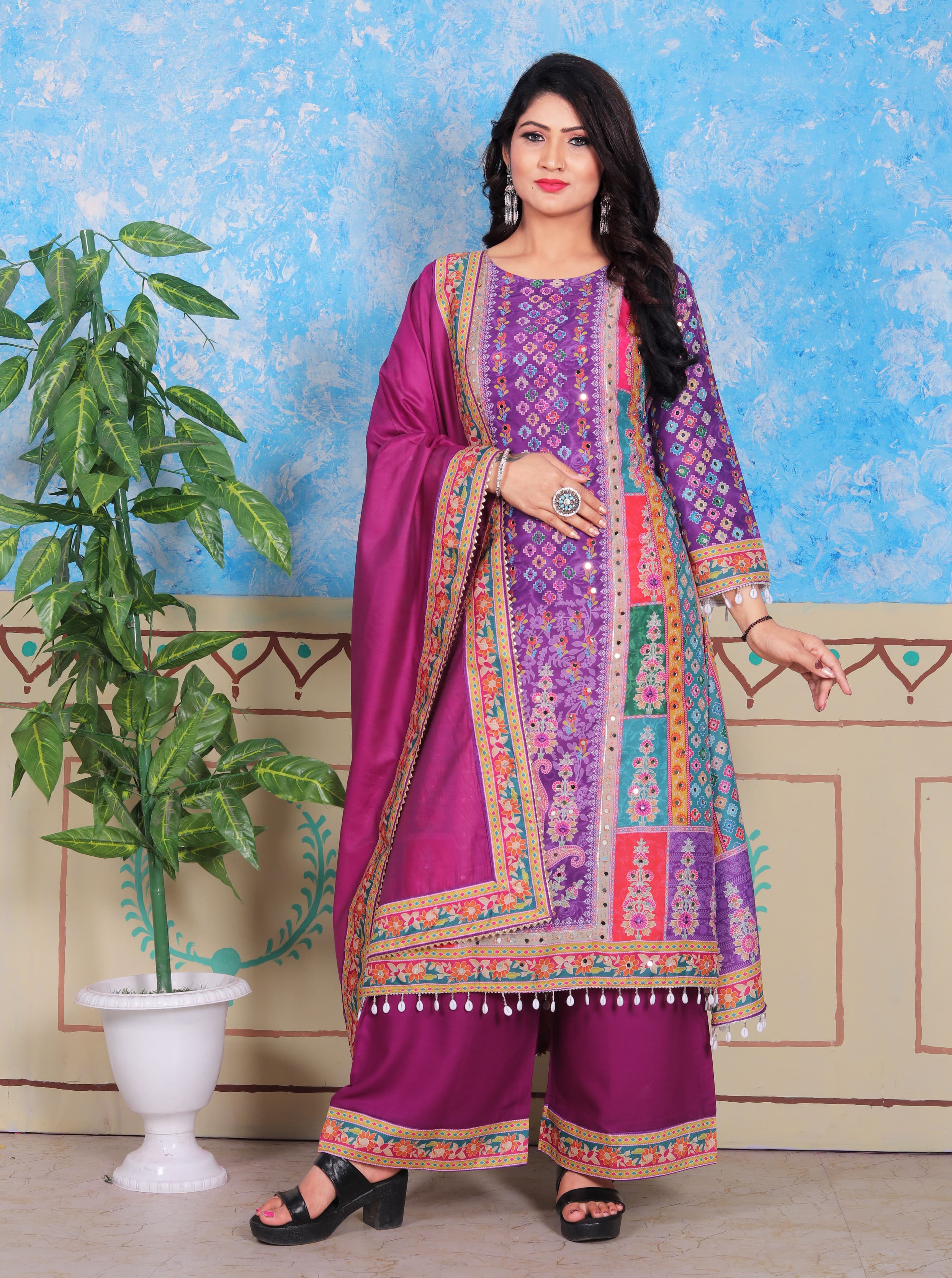 LAIKK-2 BLACK HEAVY FANCY PLAZZO PAIR WITH DUPATTA SET