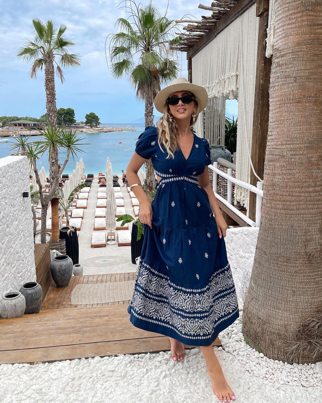 IZNA LONG WESTERN DRESS WITH SIDE SLITS BLUE