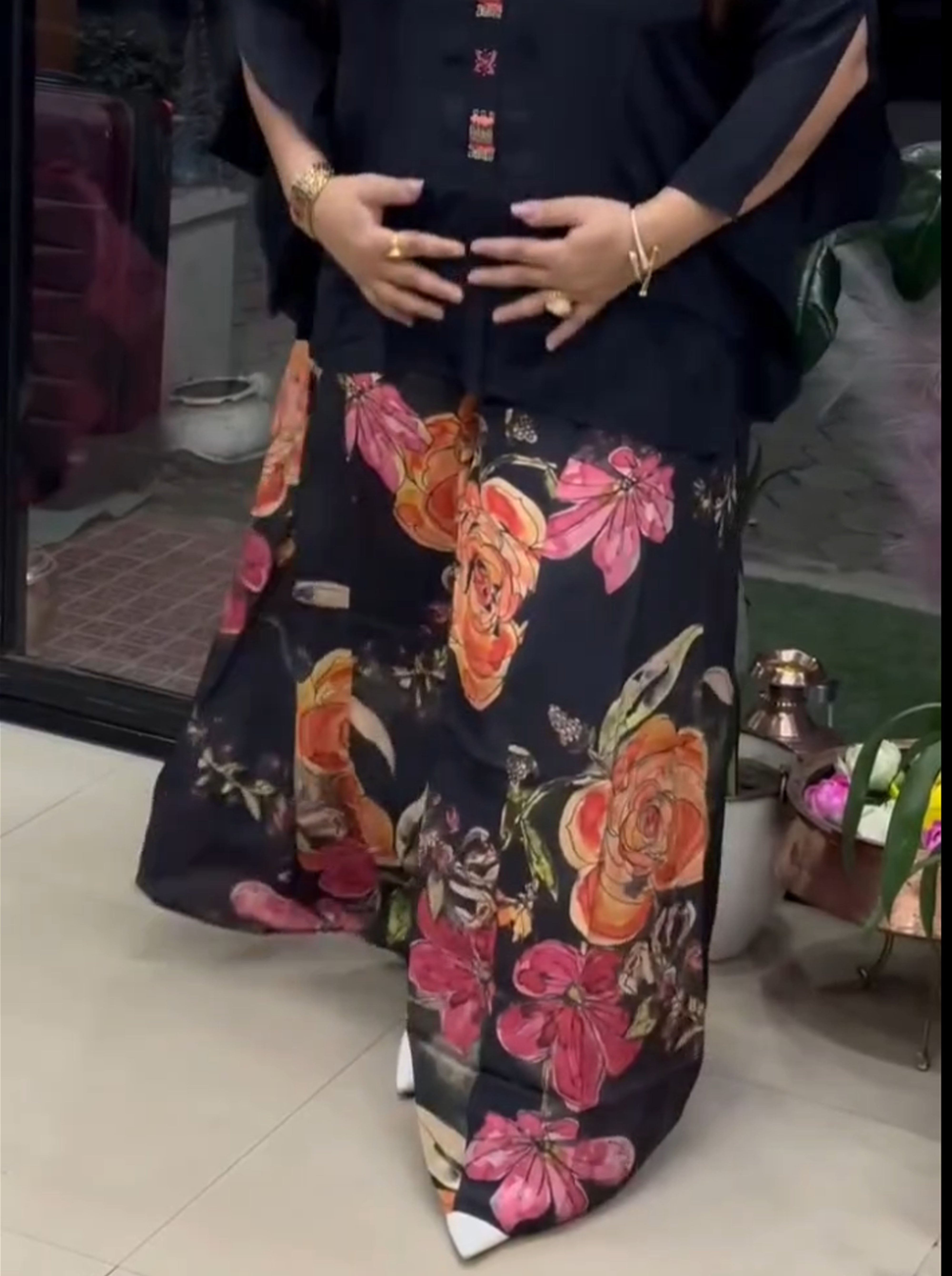 Sagun -Floral Muslin Top  Palazzo Set